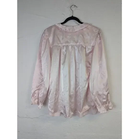 Vtg Nicole Pastel Pink Granny Sleep Shirt Chemise Large Long Sleeve Flowers - Picture 6 of 10